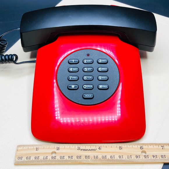 80s Telemax Red Black Princess Telephone with Cord and Handset Retro Electronics - Picture 10 of 11
